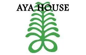 Logo with the text 'AYA HOUSE' and a stylized green plant or tree graphic.