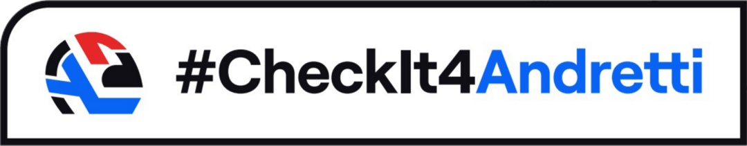 A rectangular banner with a logo on the left and text on the right. The logo is stylized with blue, red, and black shapes. The text reads "#CheckIt4Andrett" with "CheckIt4" in black and "Andrett" in blue.