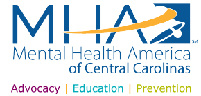 Logo of Mental Health America of Central Carolinas with the text 'Advocacy, Education, Prevention'