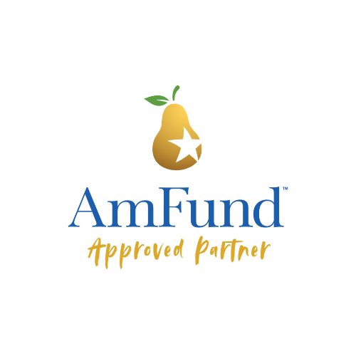 AmFund logo featuring a pear with a star cutout, with text 'AmFund Approved Partner' beneath.