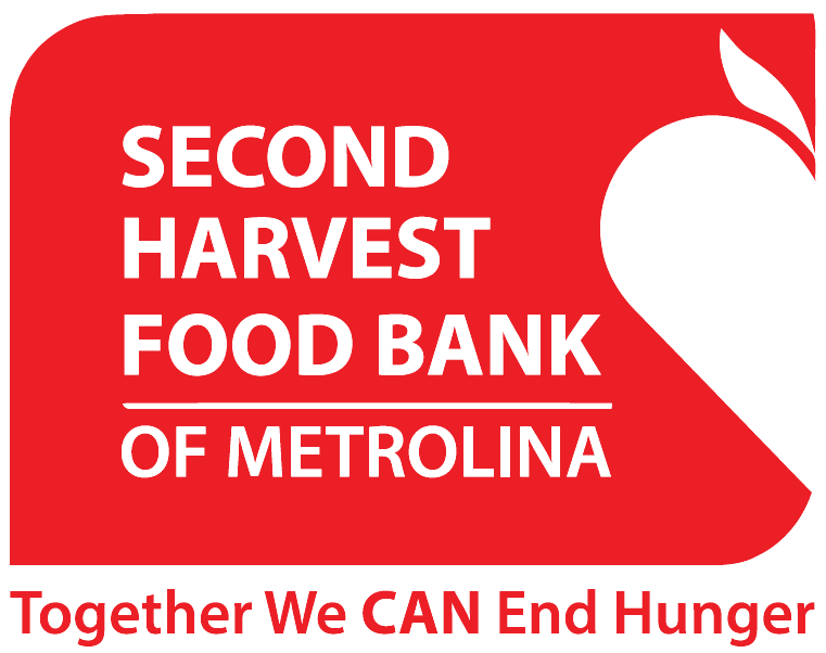Red and white logo for the Second Harvest Food Bank of Metrolina with the slogan "Together We CAN End Hunger."