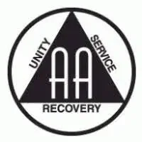 Logo of Alcoholics Anonymous with a black triangle, words 'Unity,' 'Service,' 'Recovery,' and 'AA' inside a circle.