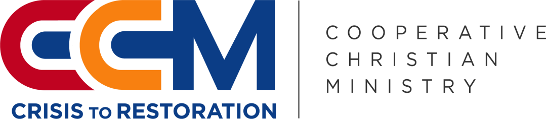 Logo of Cooperative Christian Ministry with the words 'Crisis to Restoration' and the organization's name.