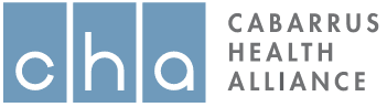 Logo of the Cabarrus Health Alliance with three blue squares containing the letters C, H, A and the organization's name to the right