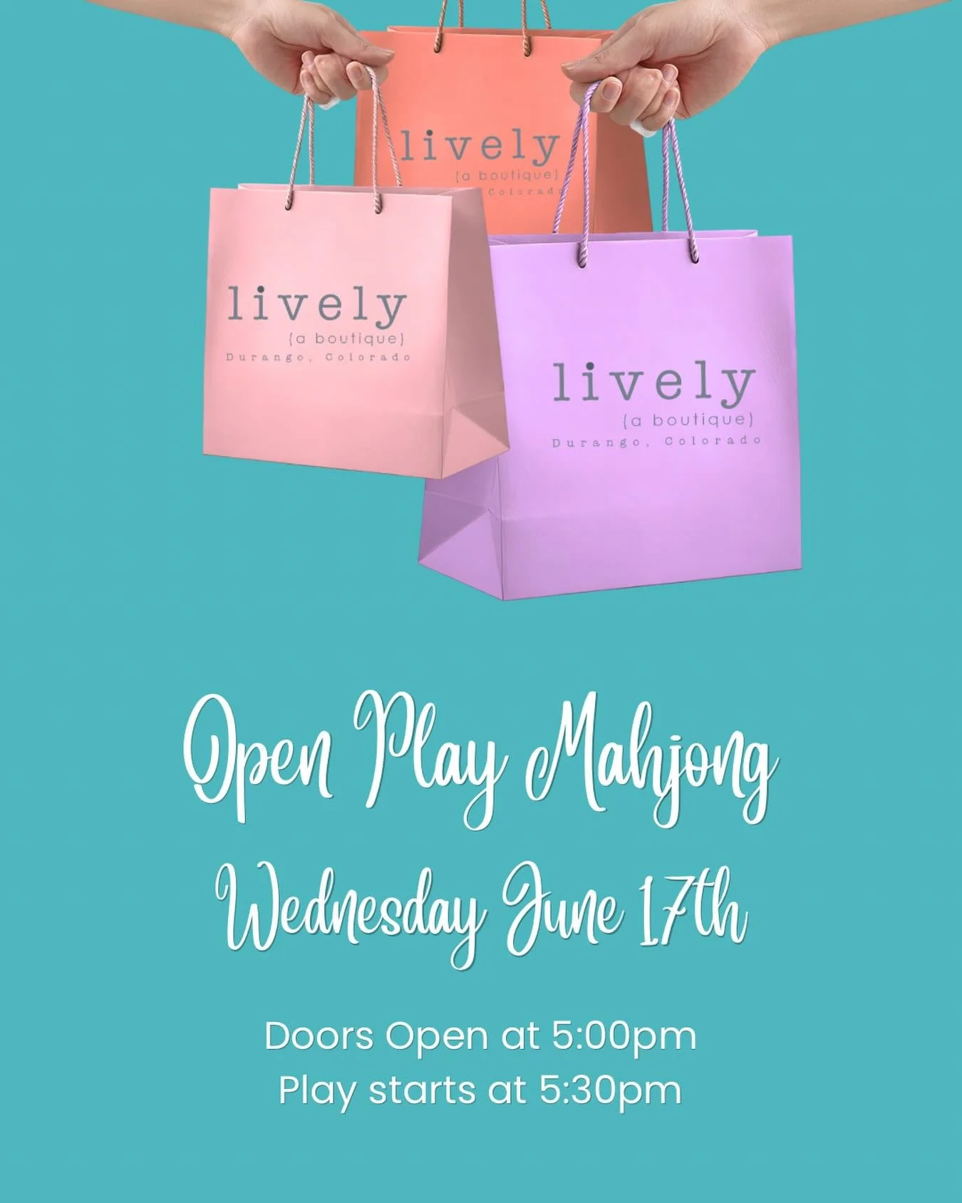 Join us at Lively @livelydurango on June 17th for a little retail therapy + a lot of mahj magic ✨

Grab your gang, snag something cute, and let&rsquo;s play 
Because honestly&hellip; what pairs better than shopping and mahjong?! 💁&zwj;♀️

Follow the