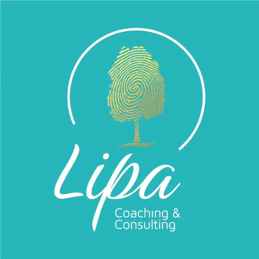 Logo of Lipa Coaching & Consulting with a stylized golden fingerprint that resembles a tree, inside a white circle on a teal background.