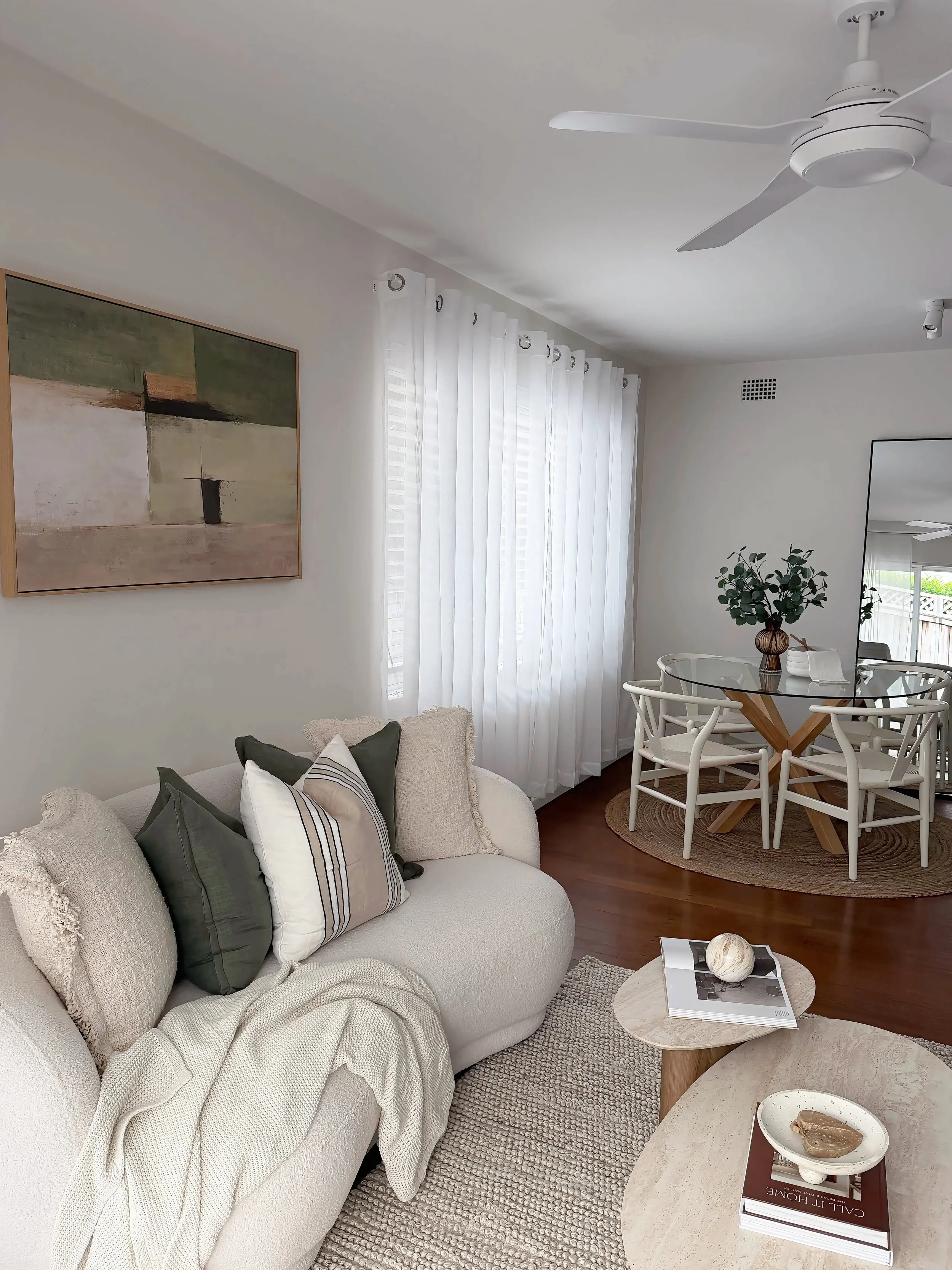 Drummoyne | This park side apartment was styled to maximise spatial flow and create a stronger perception of scale. Lighter tones, clean-lined furniture and soft textural elements helped transform the compact layout into a bright, welcoming space sui