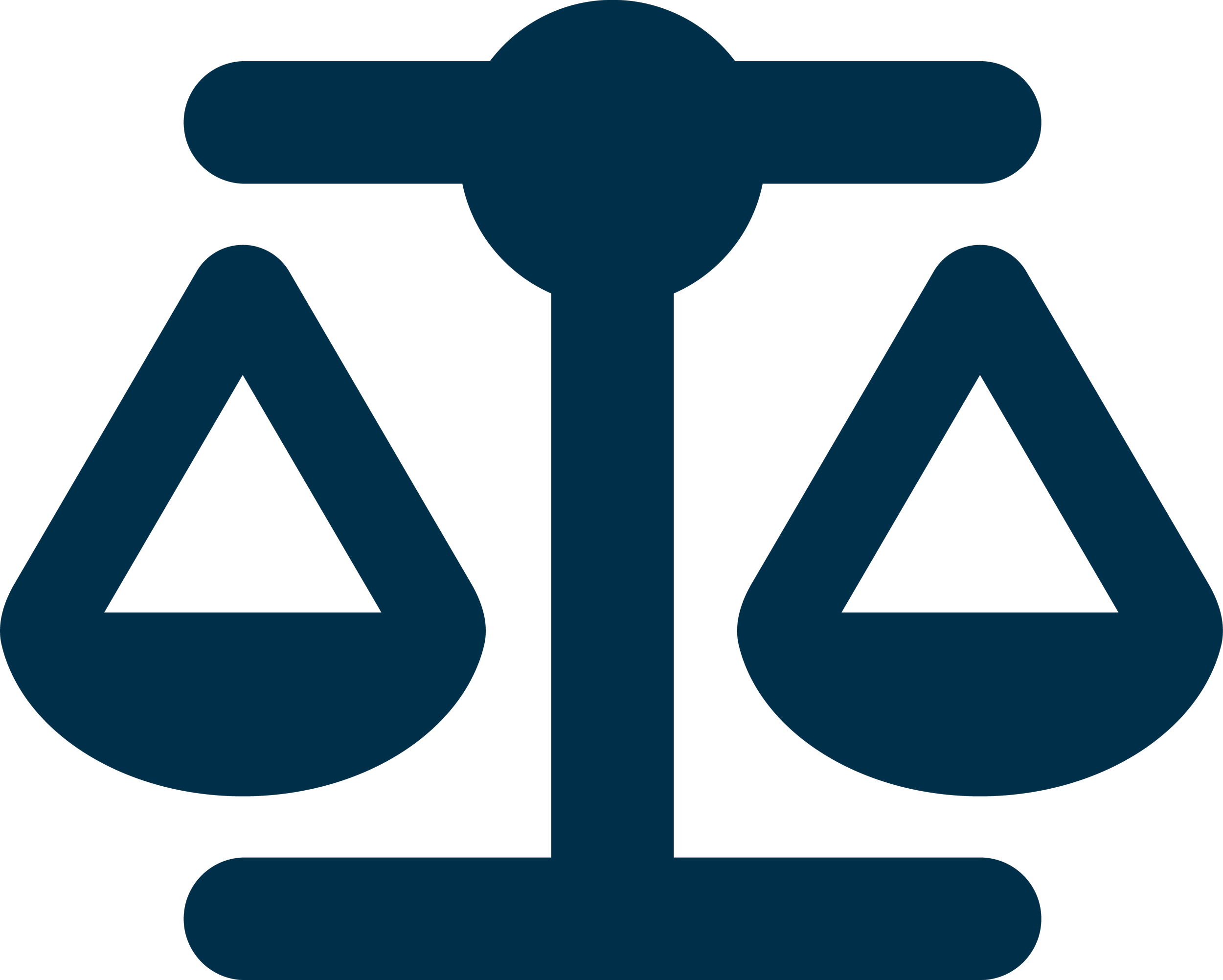 A dark blue icon of a balanced scale symbolizing justice or fairness.