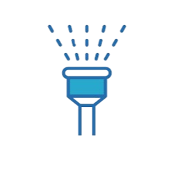 A funnel with particles entering from the top and flowing out at the bottom, with a blue background.