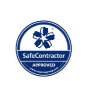 Safe Contractor Approved logo with a gear and shield design