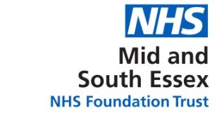 NHS logo with text 'Mid and South Essex NHS Foundation Trust'