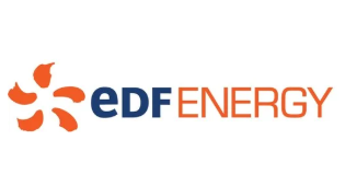 EDFEnergy logo with orange flame symbol and company name in blue and orange text