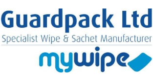 Logo of Guardpack Ltd, a specialist wipe and sachet manufacturer, with the 'mywipe' brand name and a blue wipe icon.
