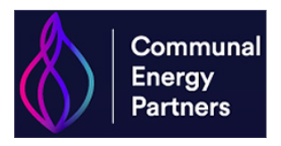 Logo of Communal Energy Partners with a stylized purple and blue flame icon and the company name.