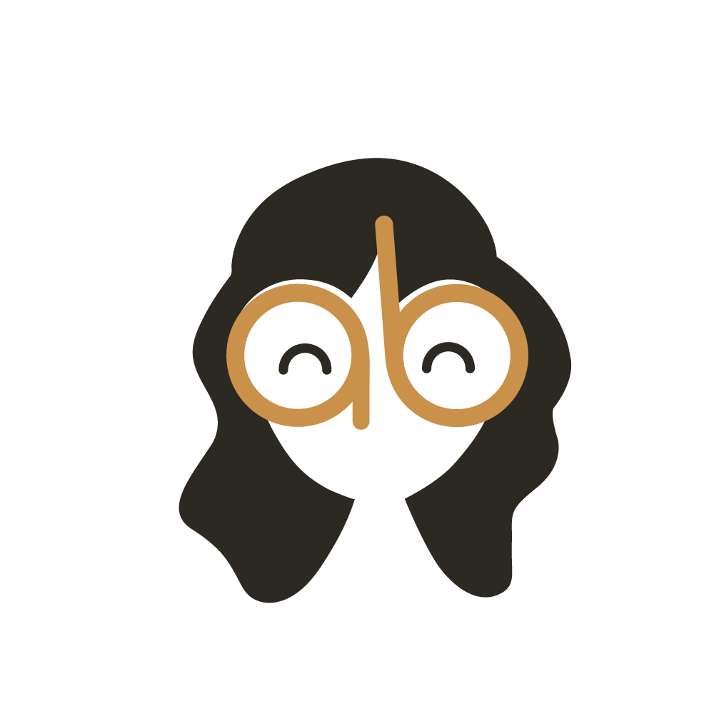 Alannah Bonalos logo featues a woman with wavy hair and glasses