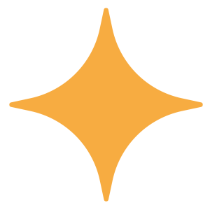 A stylized orange star shape with curved edges on a black background.