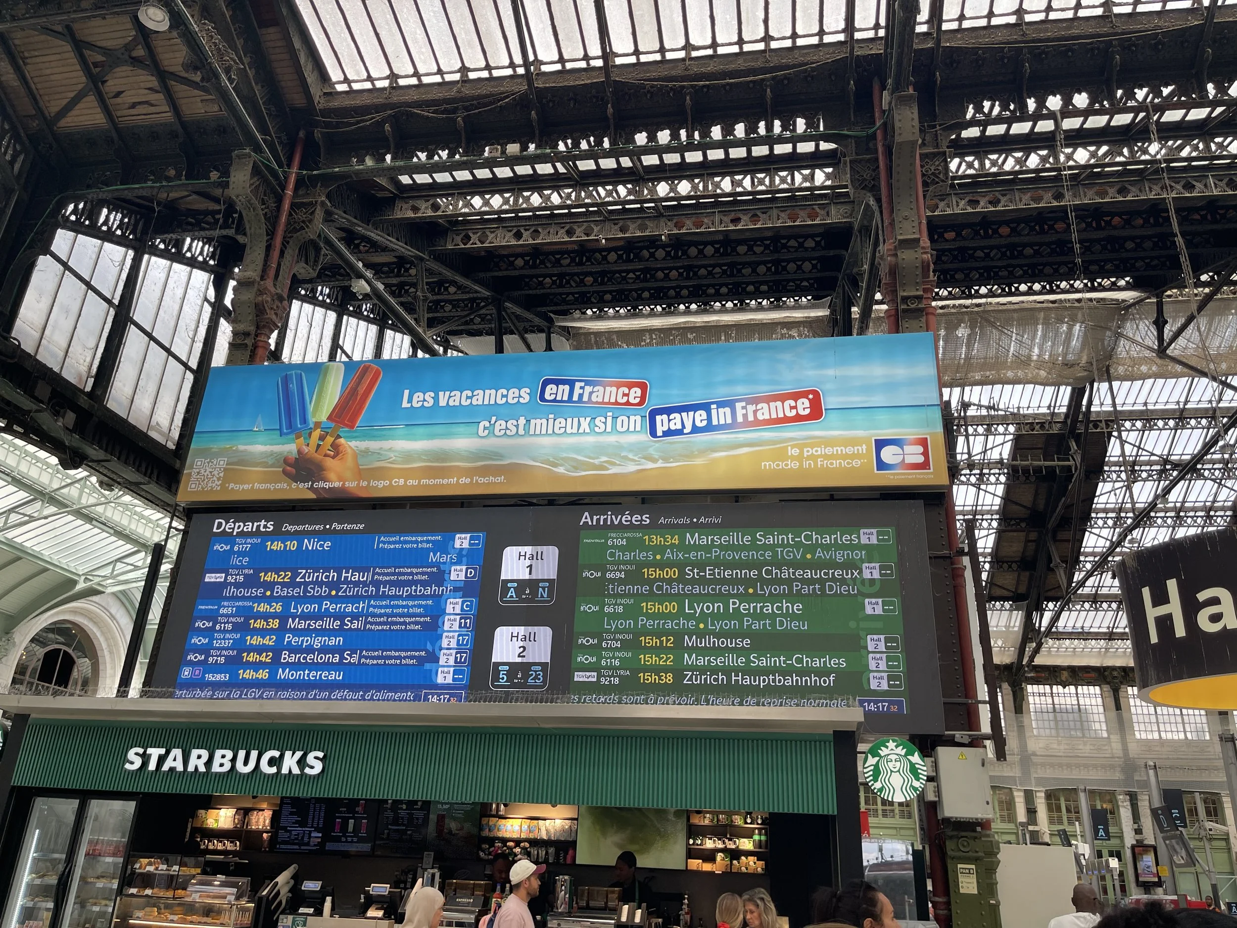 Departure board at Gare de Lyon in Paris