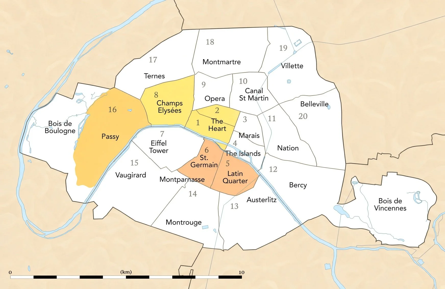 Map of the best Paris arrondissements to stay in