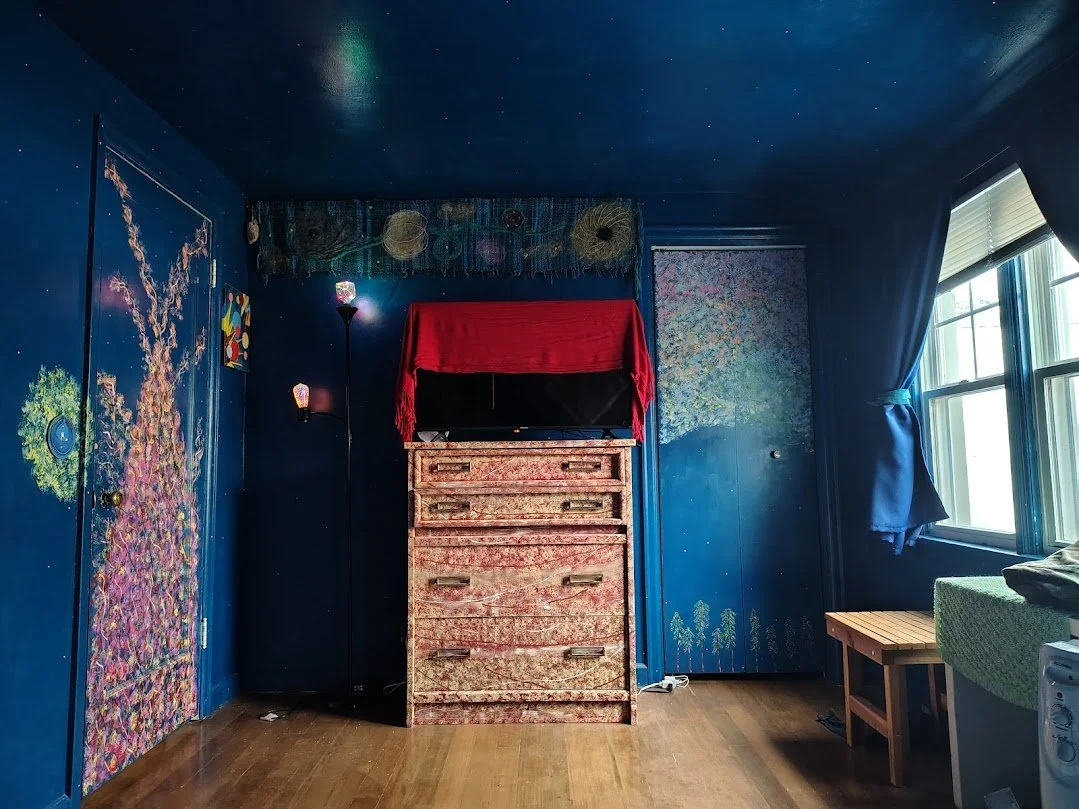 Custom art in blue room in house