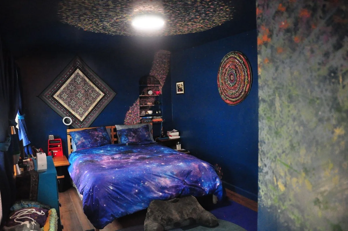 Bedroom art with space bedding