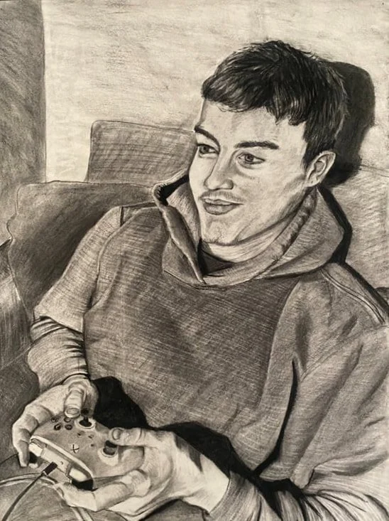 Dean, 2023, Charcoal on paper, 2023