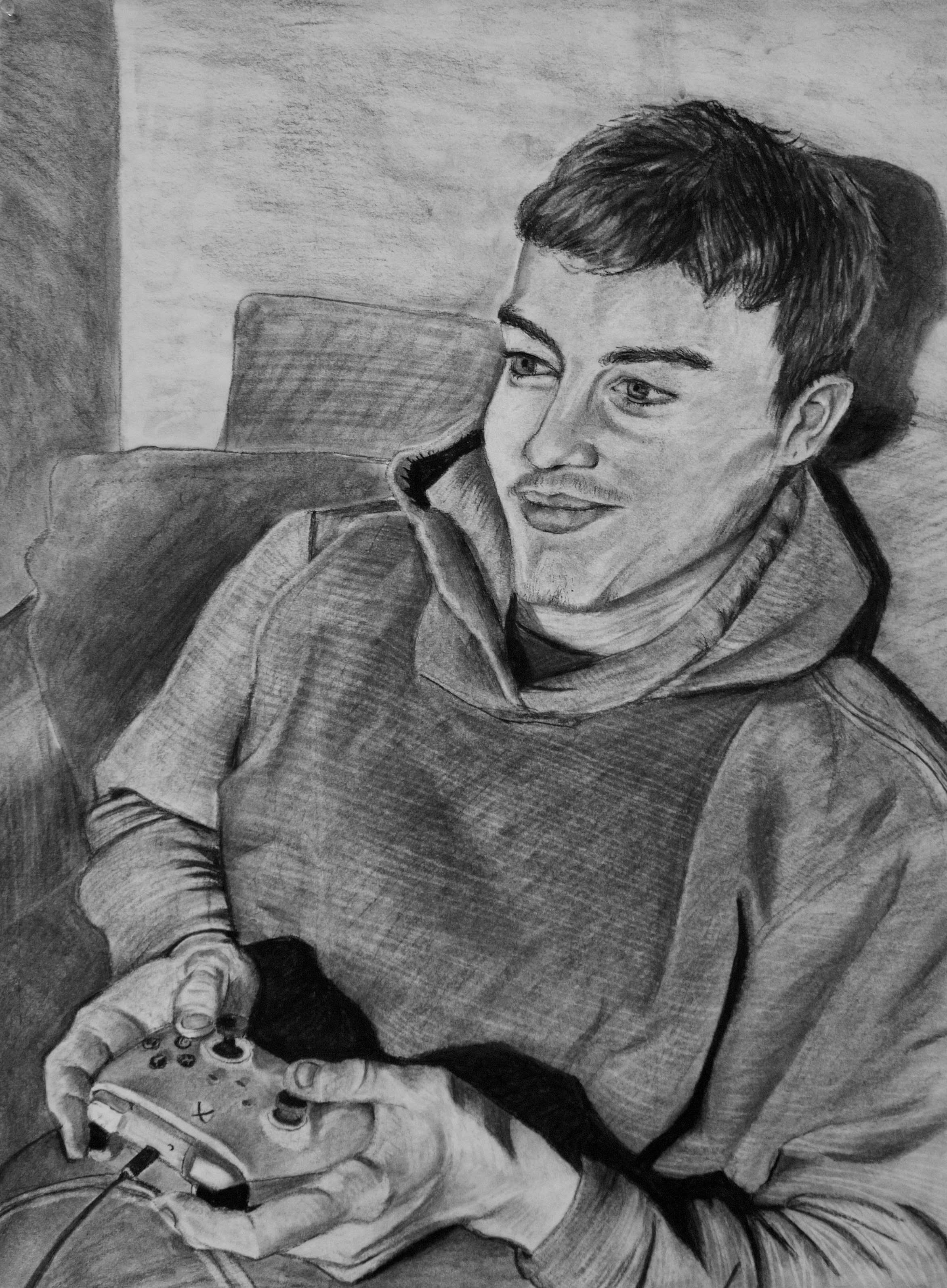 Between Worlds, 2025, Charcoal on Paper, 18" x 24"