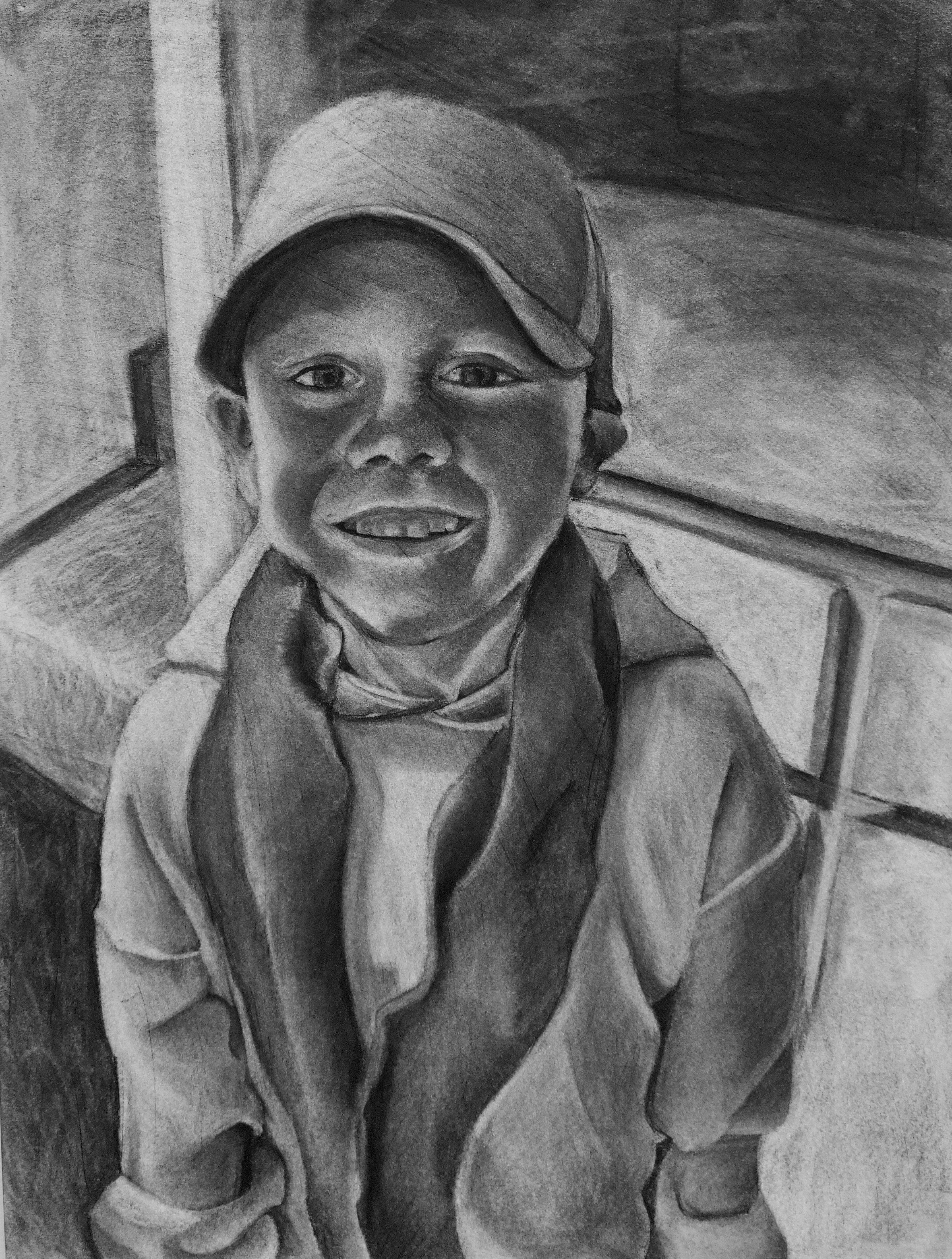A Simple Happiness, 2025, Charcoal on Paper, 18" x 24"