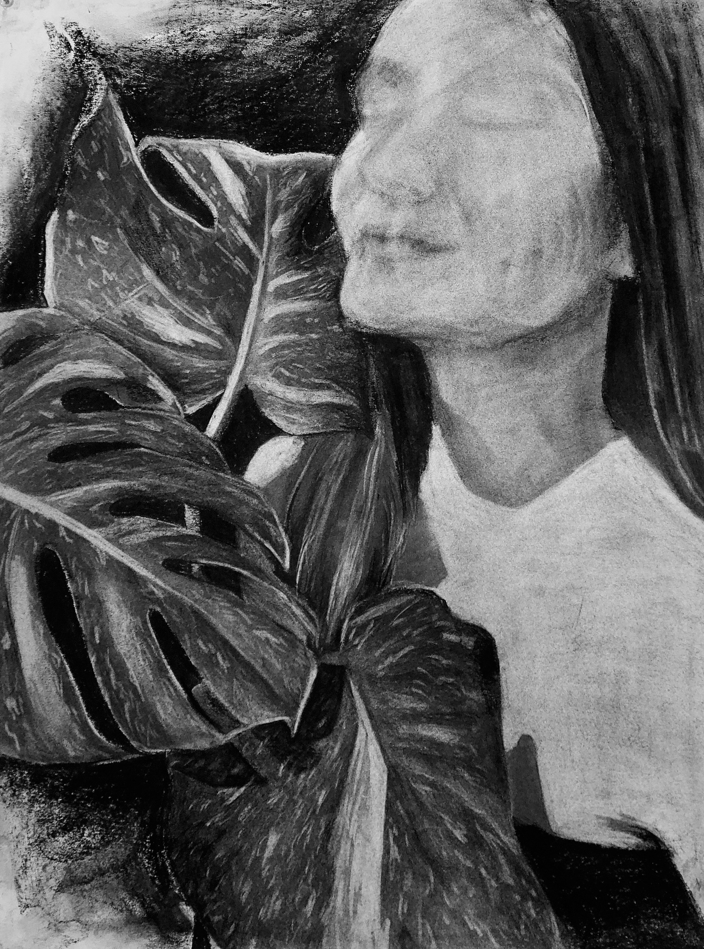 A Place she can Finally Breath, 2025, Charcoal on Paper, 18" x 24"