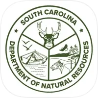 Seal of the South Carolina Department of Natural Resources, featuring a deer, a boat, a drinking bird, and a fish.