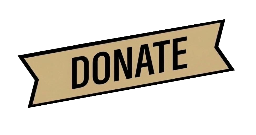 A beige banner with a black border displaying the word 'DONATE' in bold black letters.
