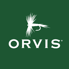 Orvis logo with a white fish and rod symbol on a green background