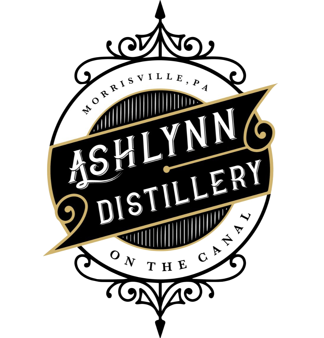 Ashlynn Distillery Morrisville PA logo black and gold.