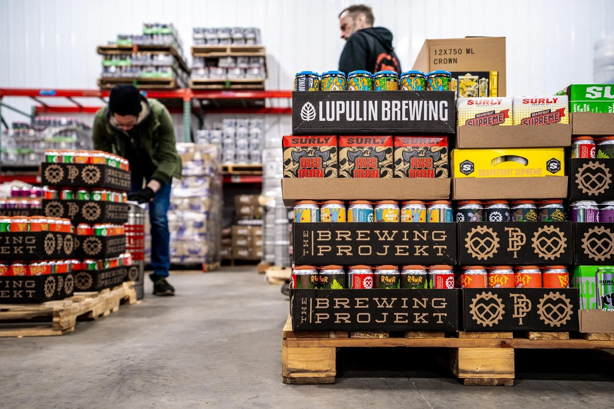 Beverage distribution warehouse with product inventory.