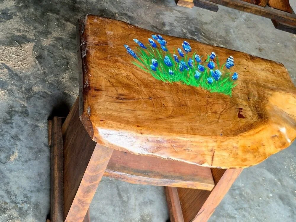 Side Table with hand painted Bluebonnets / 
$100 /  
21x18x24"