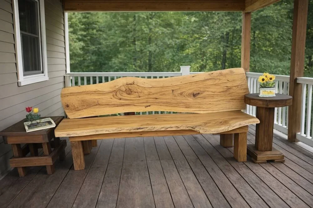 Live Edge Bench with side tables / 
$375 / 
Made from Pecan / 
77x35x29" (seat depth is 19")