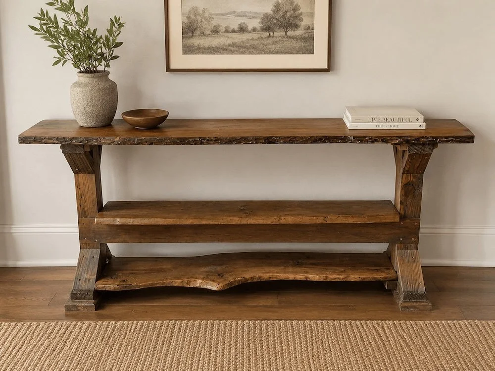 Entry Table with Live Edge Shelves /
65x29"