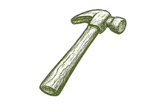 A detailed illustration of a hammer to represent the tables being handcrafted one at a time.