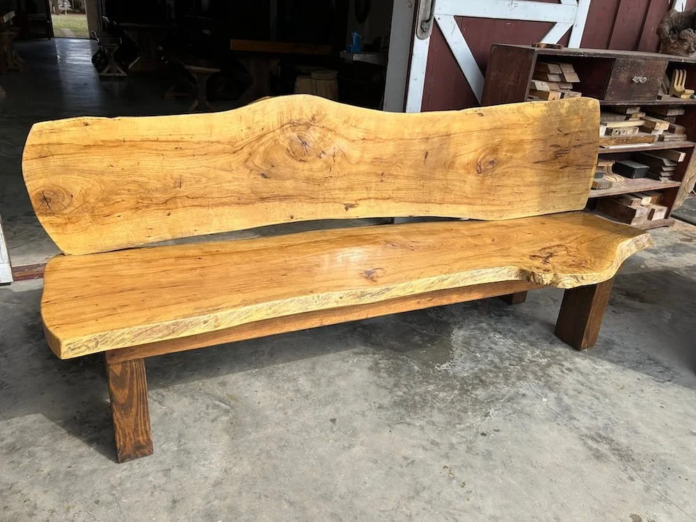 Live Edge Bench / 
$375 / 
Made from Pecan / 
77x35x29" (seat depth is 19")