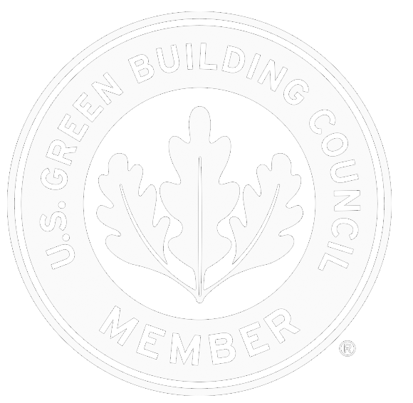 U.S. Green Building Council member badge with a stylized oak leaf in black and white.