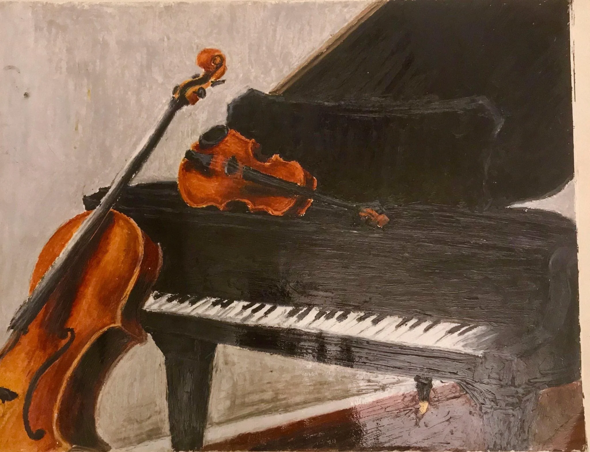 Piano, Cello, Violin - Oil Pastel (2019)