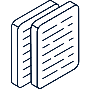 Outline drawing of two hardcover books stacked upright.