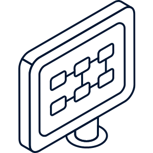 Outline illustration of a computer monitor displaying a flowchart or diagram.