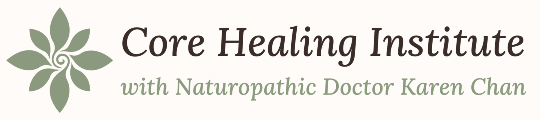 Green flower spiral full logo core healing institute with naturopathic doctor karen chan