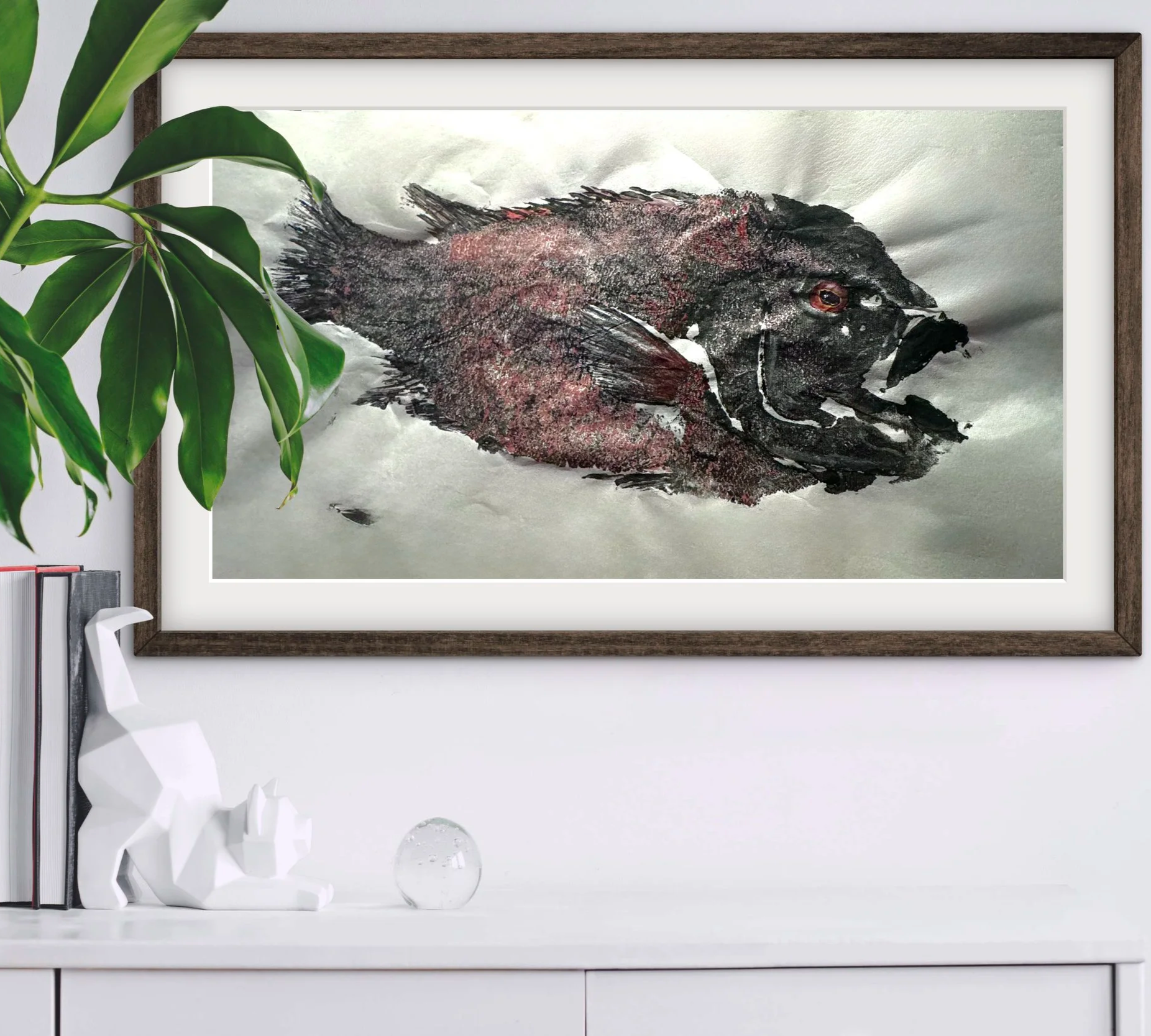 Sheepshead Original Gyotaku - with Watercolor Enhancement