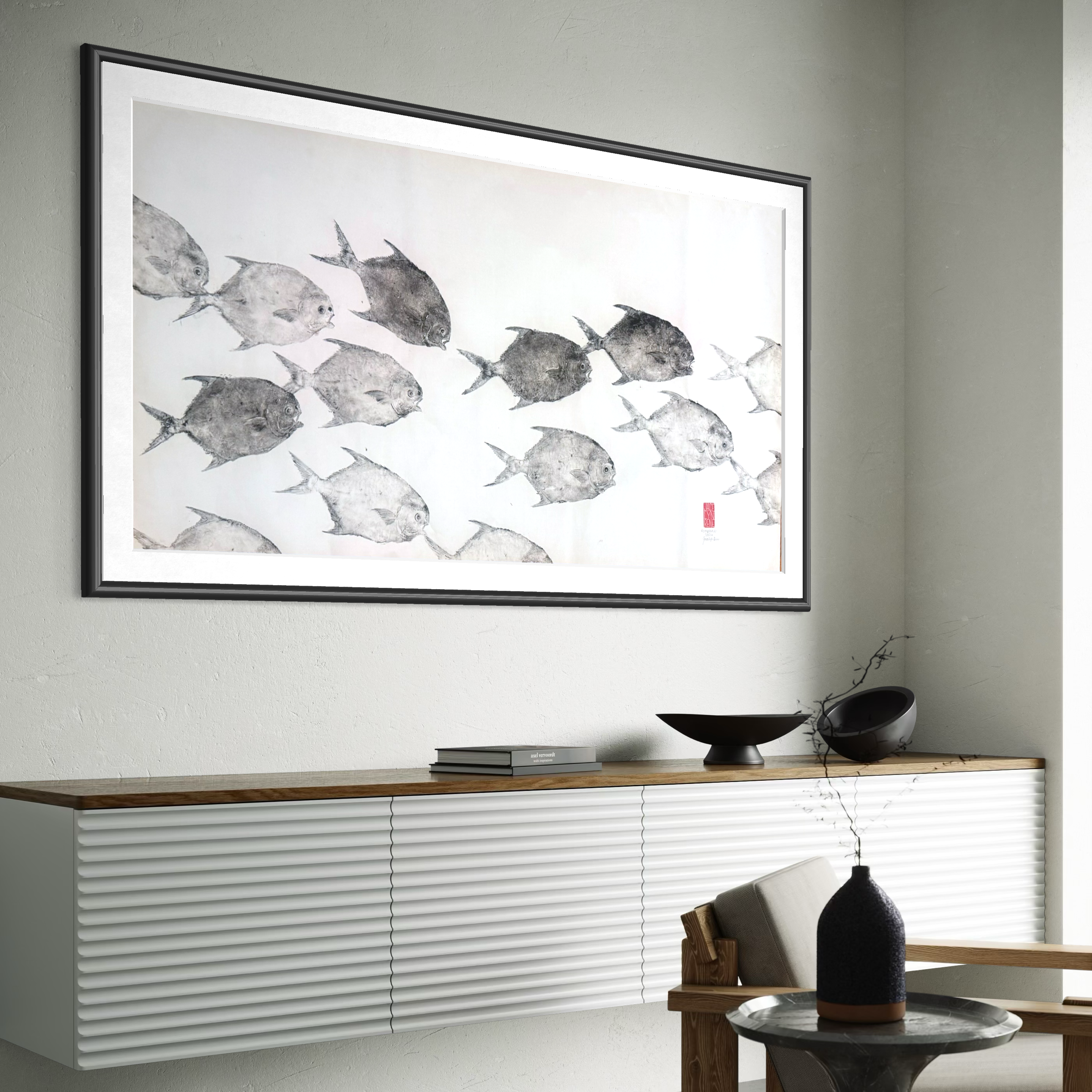 School of Pompano Original Gyotaku
