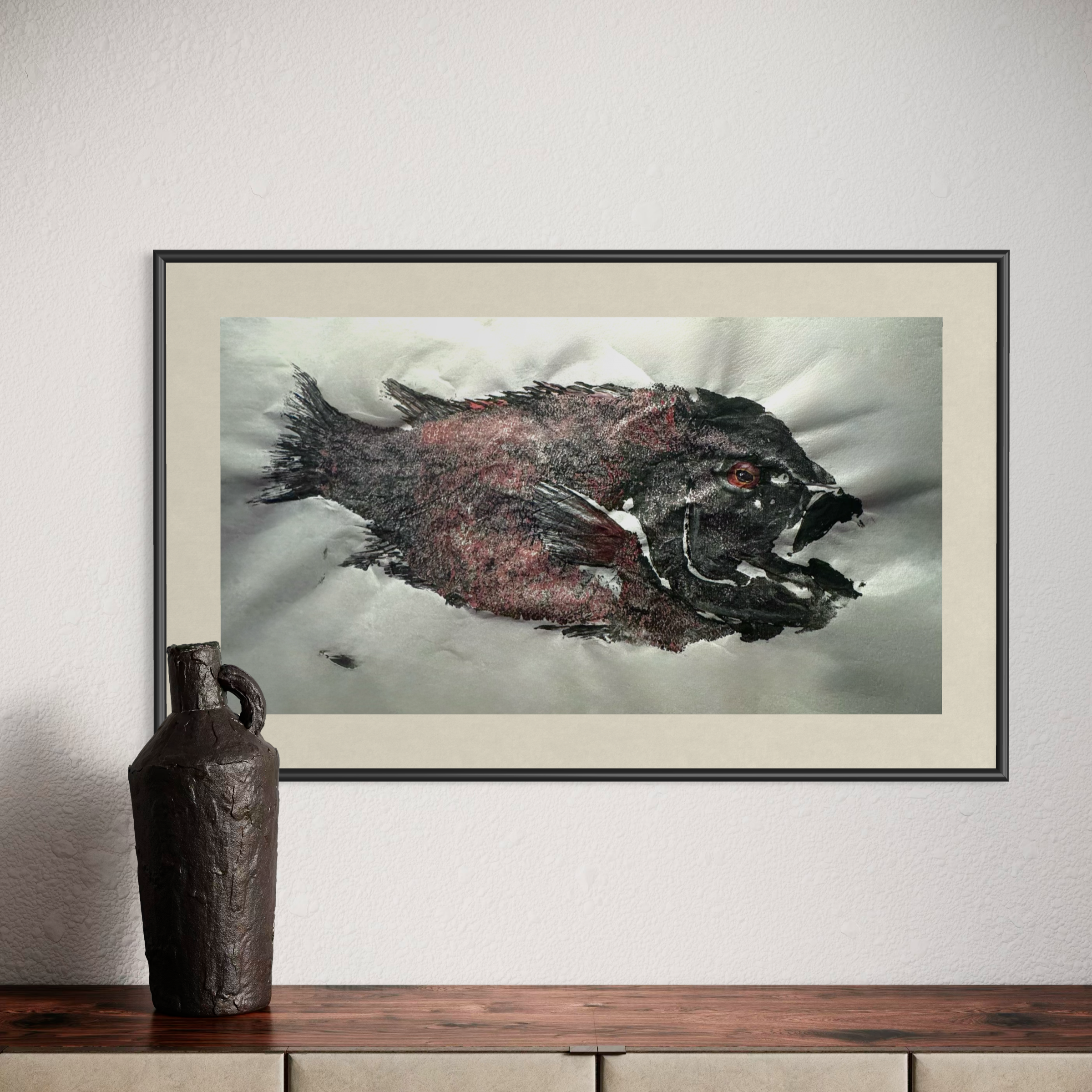 Sheepshead Original Gyotaku - with Watercolor Enhancement