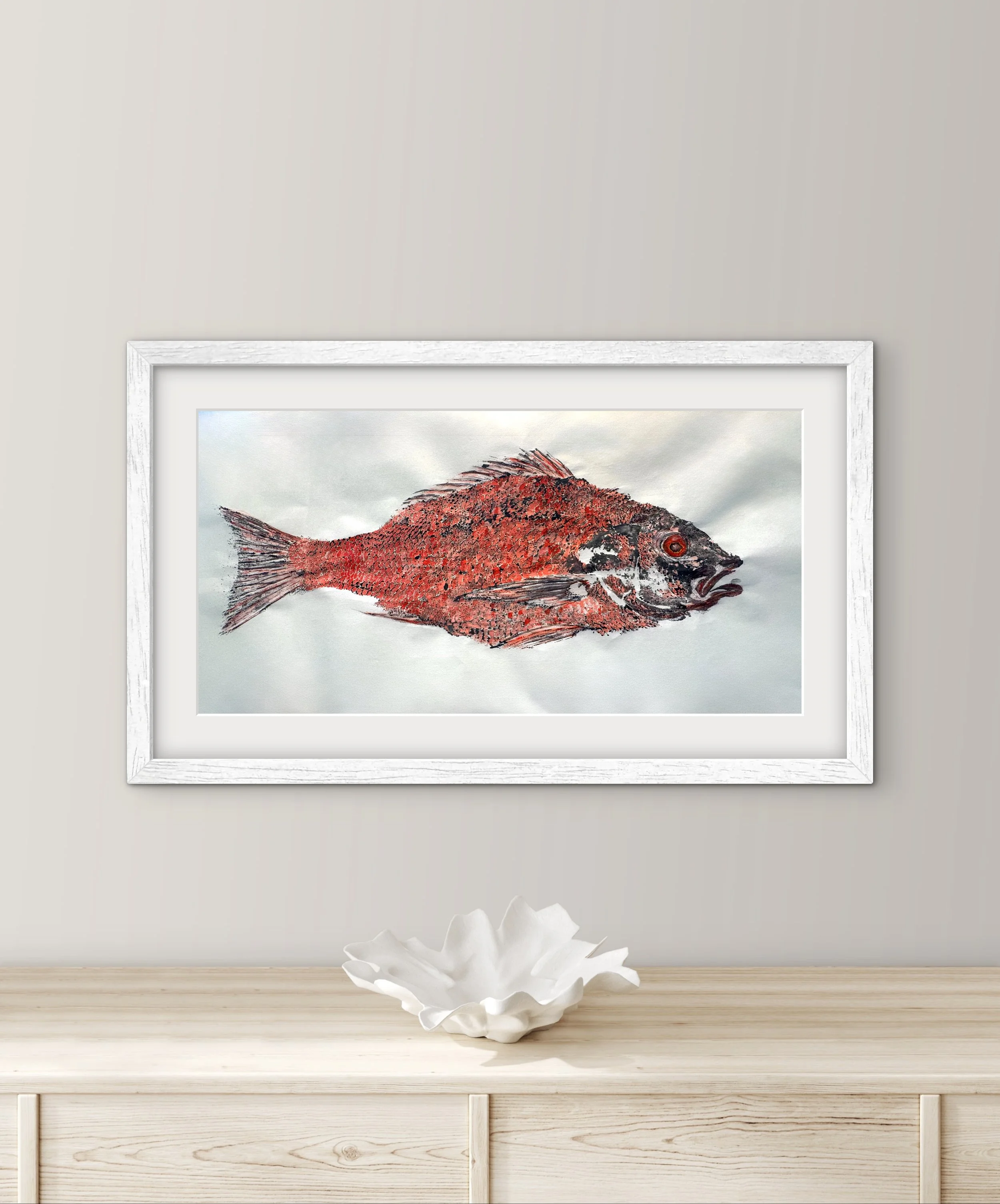 Red Snapper Original Gyotaku - with Watercolor Enhancement
