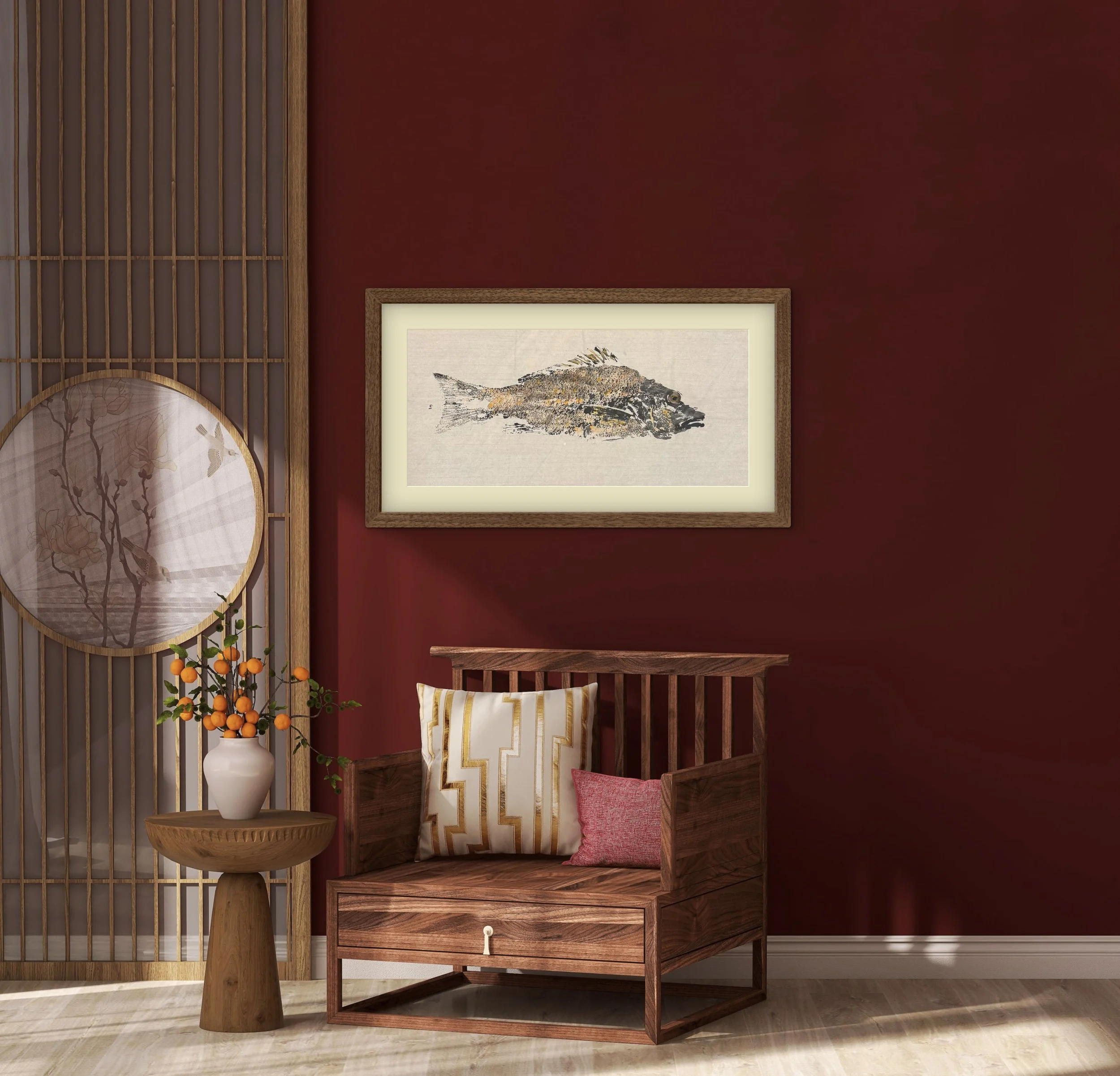 Snapper Original Gyotaku - Partial Watercolor Enhancement