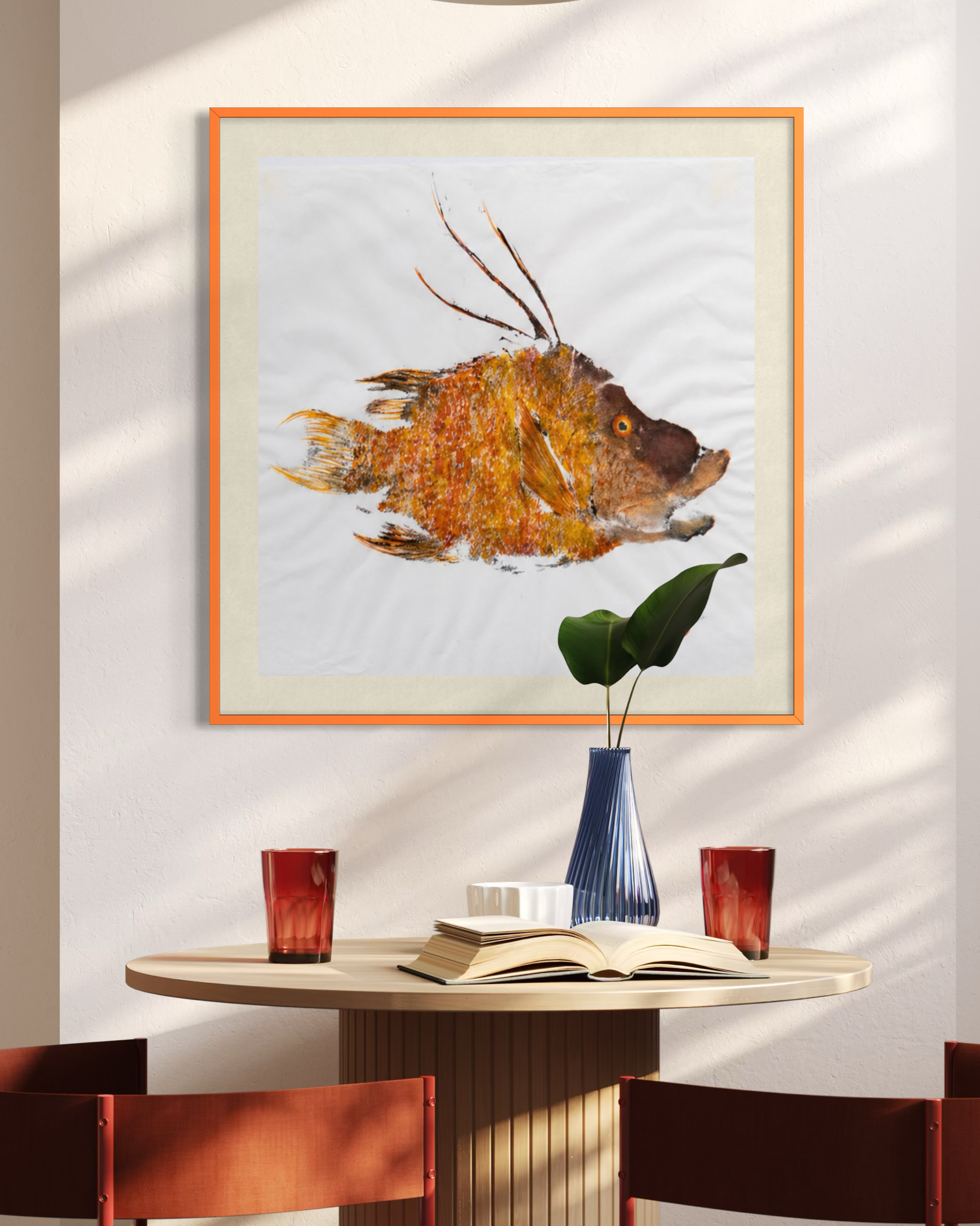Hogfish Original Gyotaku - with Watercolor Enhancement