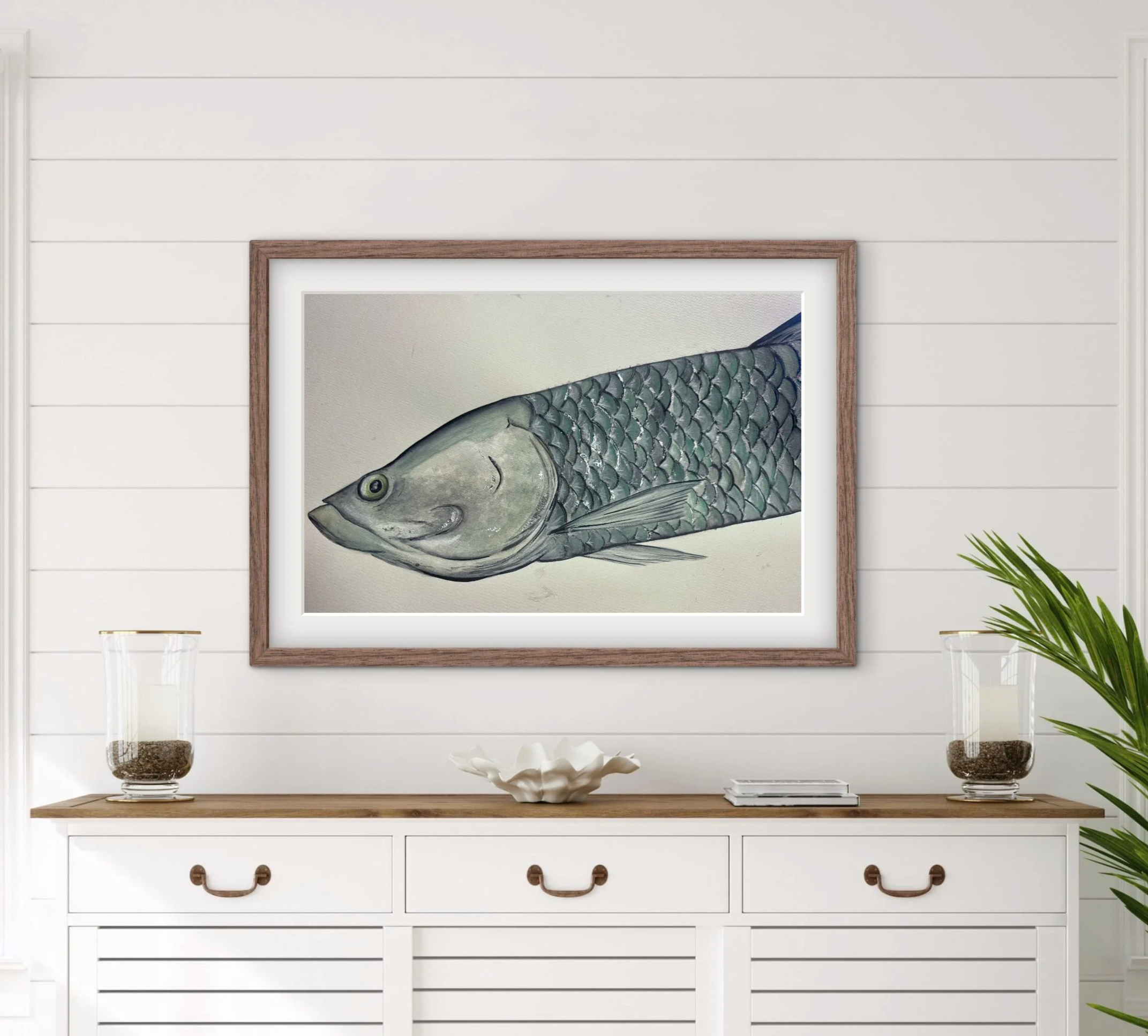 Original Watercolor Tarpon - with Silverleaf